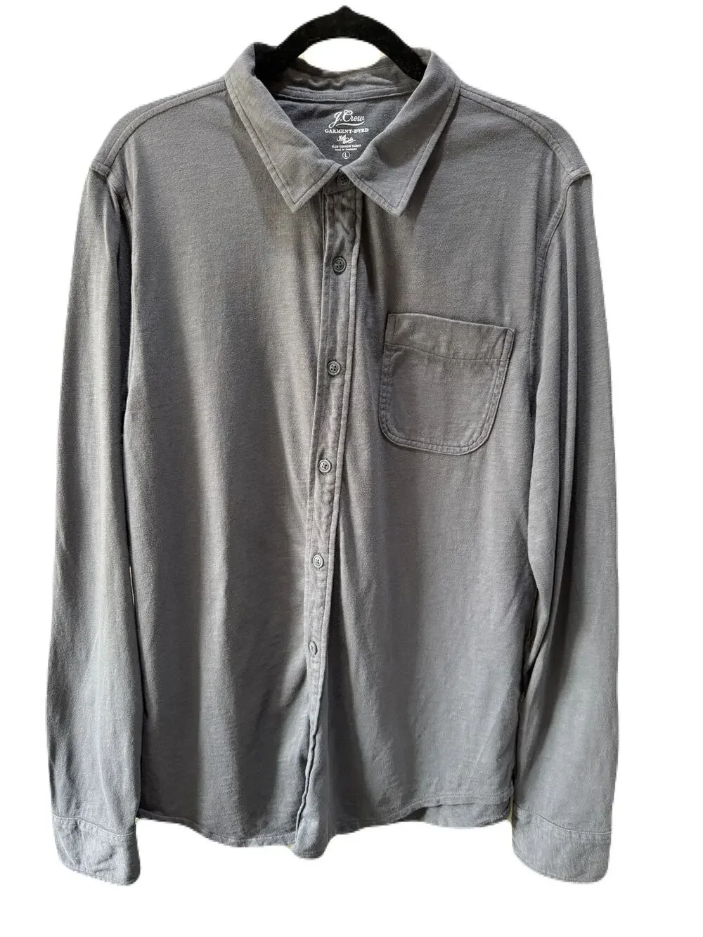 J. Crew Mens Gray Garment Dyed Knit Goods Button Up Shirt Slub Cotton Size L